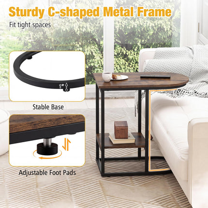 Dreamade C Shaped End Table with Industrial Wood Tabletop (1/2)