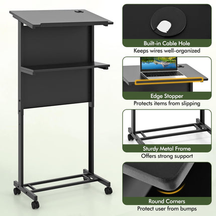 Dreamade Mobile Lectern Podium, Height Adjustable Rolling Laptop Cart with Tilting Tabletop