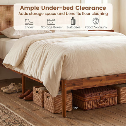 Dreamade Wooden Bed Frame Full/Twin/Queen Size with Rattan Headboard