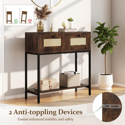 Dreamade Rattan Console Table 32" Boho Entryway Table with 2 Drawers
