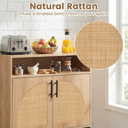 Dreamade 32" Sideboard Buffet Cabinet with 2 Natural Rattan Decorated Doors (1/2)