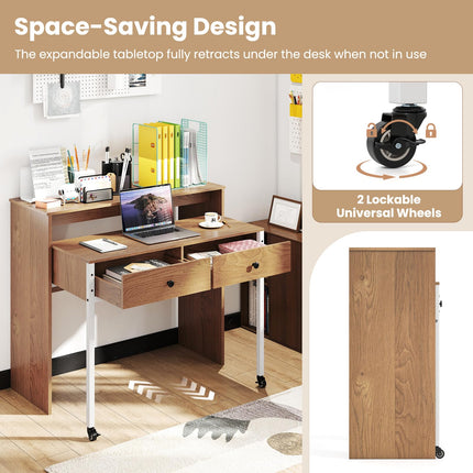 Dreamade Small Computer Desk with Hutch & Drawers