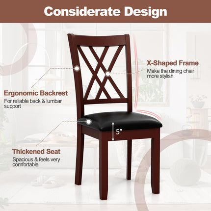Dreamade Wood Dining Chairs Set of 2, Faux Leather Upholstered Kitchen Chairs with Rubber Wood Legs
