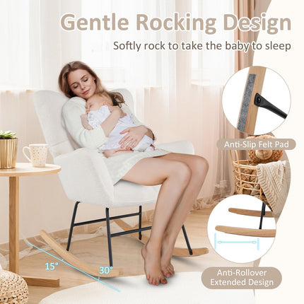 Dreamade Rocking Chair Nursery, Teddy Upholstered Glider Rocker Chair w/High Backrest