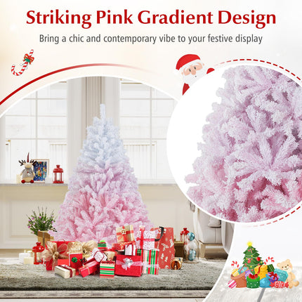 Dreamade Pink Gradient & White Snow Flocked Christmas Tree | Home Office Decoration