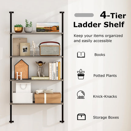 Dreamade 4-Tier Industrial Bookshelf, Wall Mounted Pipe Shelving Unit, Floating Shelves with Metal Frame