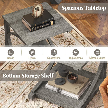 Dreamade C-Shaped End Table, 24" Square Couch Table with Bottom Storage Shelf & Solid Rubber Wood Frame