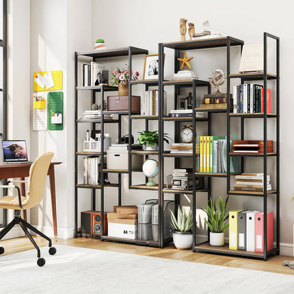 Dreamade 71" Geometric Bookshelf | Vintage Tall Bookcase w/ 12 Open Shelves