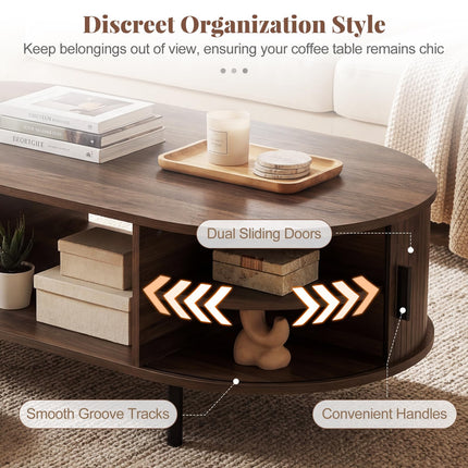 Dreamade 47.5" Mid Century Modern Center Table with Sliding Tambour Doors