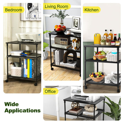 Dreamade Printer Stand, 3-Tier Industrial Printer Cart with Lockable Wheels