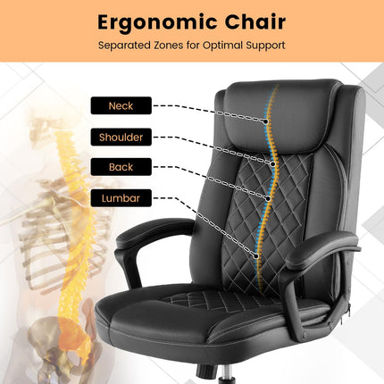 Dreamade Executive Office Chair, Leather Like Desk Chair with Thick Headrest Cushion & Padded Armrests, Black