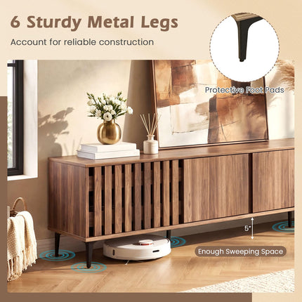 Dreamade 4-Door Slatted TV Stand for 80 Inches TVs for Living Room Bedroom