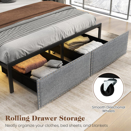 Dreamade Queen/Full/Twin Size Bed Frame with LED Lights and 2 Storage Drawers