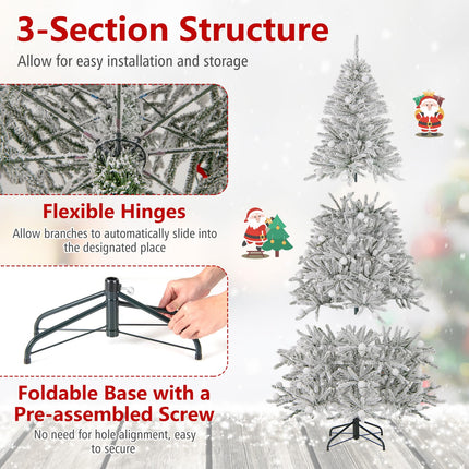 Dreamade Pre-Lit Snow Flocked Christmas Tree with Warm White LED Lights & Globe Lights