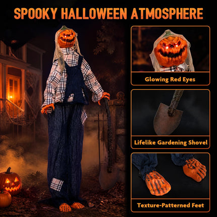 DREAMADE 5.3 FT Animated Halloween Pumpkin Man, Animatronic Prop