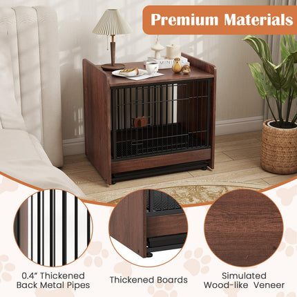 Dreamade Dog Crate End Table - Wooden Dog Kennel Furniture with Removable Pull-Out Tray