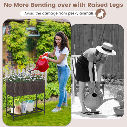 Dreamade Raised Garden Bed with Legs, Rattan Elevated Planter Box w/Storage Shelf