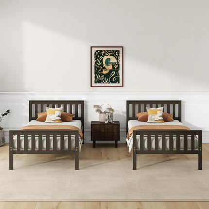 Dreamade Queen/Full/Twin Size Wood Bed Frames with Headboard, Mid Century Platform Bed with Wooden Slats Support