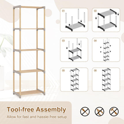 Dreamade 5-Tier Bookshelf | Pine Wood Bookcase with Freestanding Storage Organizer