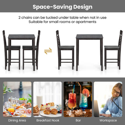 Dreamade Counter-Height Square Kitchen Table and 4 Chairs Set with Rubber Wood Frame