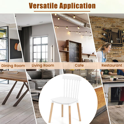 Dreamade Set of 4 Windsor Dining Chairs White, Modern Kitchen Chairs w/Spindle Backs & Curved Seats