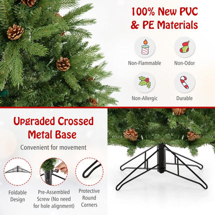 Dreamade 3-Minute-Setup Pre-Lit Artificial Christmas Tree, 7ft Hinged Xmas Tree with 360 Quick Power Connector