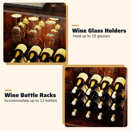 Dreamade Wine Bar Cabinet with LED Light Kitchen Buffet Sideboard