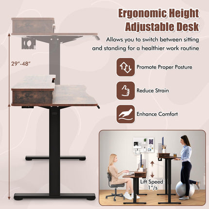 Dreamade Electric Standing Desk with 2 Drawers, 63" x 24"
