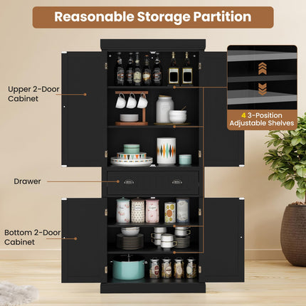 Dreamade Pantry Organizers and Storage, 72" Tall Kitchen Cabinet with 2-Door Cabinets & Drawer, Buffet Sideboard