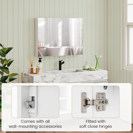 Dreamade Wall Mounted Medicine Cabinet with 3 Frameless Mirrored Doors & Mounting Hardware