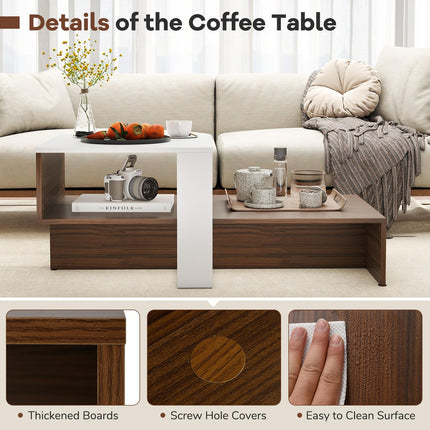 Dreamade 2 Tier Coffee Table with Storage for Living Room Reception Room