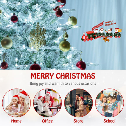 Dreamade 6/7/8 ft Pre-Lit Snow Flocked Christmas Tree, Artificial Hinged Xmas Tree with 661/1119/1447 PVC & PE Tips