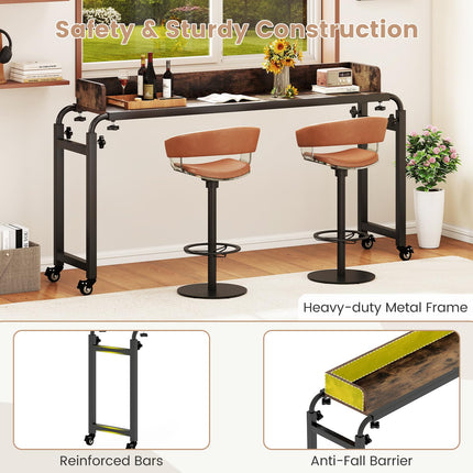 Dreamade Overbed Table with Wheels 81" Queen Size Bed Desk with Adjustable Height and Length