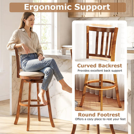 Dreamade 30.5" Swivel Bar Stools Set of 2/4 with Rubber Wood Legs & Footrest & Upholstered Seat