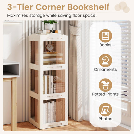 Dreamade 3-Tier 360° Revolving Bookshelf Tower | Translucent Storage Organizer for Living Room