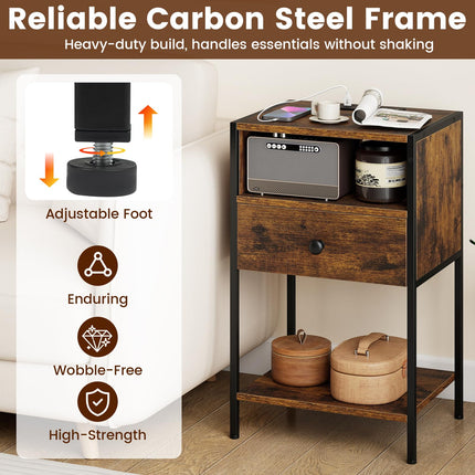 Dreamade Night Stand with Charging Station for Bedroom Small Spaces