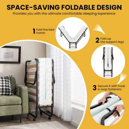 Dreamade Folding Bed with 4 Inch Mattress for Adults, Cot Size Rollaway Bed for Guest, 75"x 31"