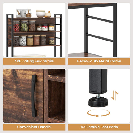 Dreamade Bakers Rack with Power Outlet, 67” Microwave Stand with Storage Cabinet, Spice Rack