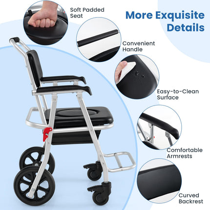 Dreamade Bedside Commode Wheelchair for Toilet - Foldable Shower Chair with Arms, Lockable Casters