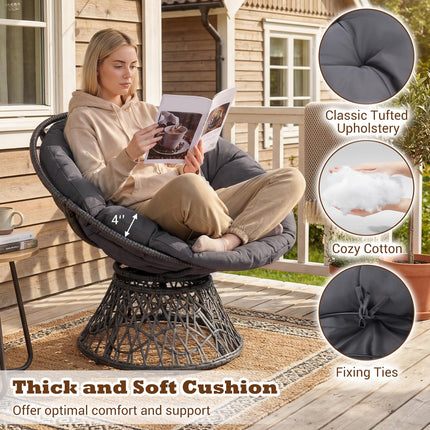 Dreamade 360° Swivel Papasan Chair | Round Wicker Lounge Chair with Thick Cushion and Metal Frame