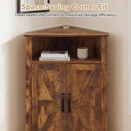 Dreamade Bathroom Corner Storage Cabinet with Open Storage & Adjustable Shelf