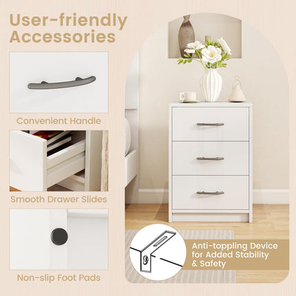 Dreamade Nightstand with 3 Drawers, Modern Night Stand with Storage Drawers, White