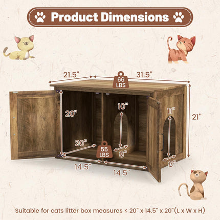 Dreamade Cat Litter Box Enclosure - Flip Top Litter Box Hidden Furniture with Barn Door, Side Entrance