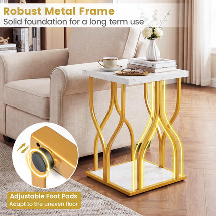 Dreamade 2-Tier End Table with Storage Shelf & Gold Petal-Inspired Geometric Metal Frame