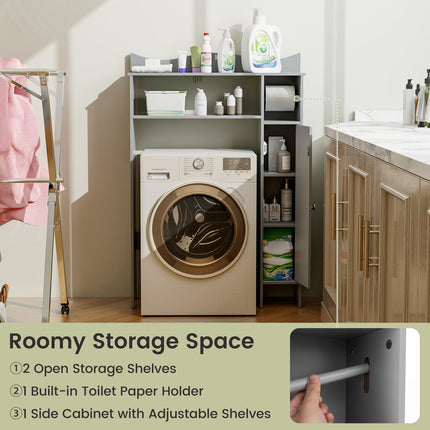 Dreamade Over-The-Toilet Storage Cabinet, Bathroom Freestanding Space Saver with 1-Door Side Storage Cabinet & Paper Holder
