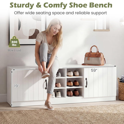Dreamade 2-Door Shoe Storage Bench Wooden Entryway Bench with Storage