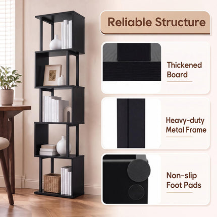 Dreamade 5-Tier S-Shaped Wood Bookcase w/Metal Frame (1/2)