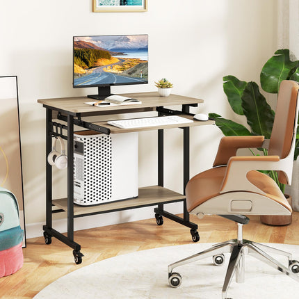 Dreamade Rolling Laptop Table with Pull-out Keyboard Tray and Hooks