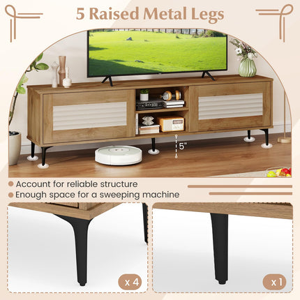 Dreamade Mid Century Modern TV Stand for 55-65 Inch TV Waveform Fluted Entertainment Center