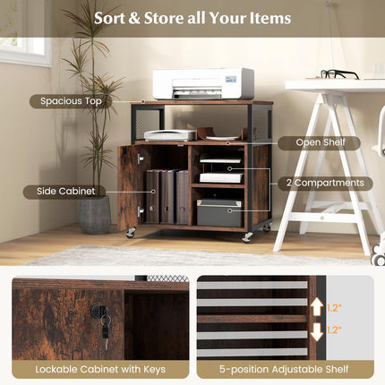 Dreamade File Cabinet, Lateral Filing Cabinet with Lock, Wheels, Charging Station, Cable Hole, Lockable Side Cabinet